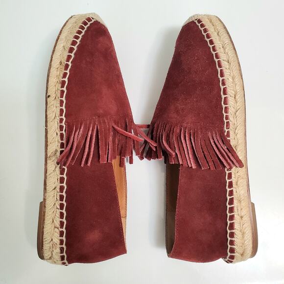 Chloé Claret Red Suede Fringe Espadrille Flats US 7 / EU 37 Boho Chic Designer - Picture 4 of 14